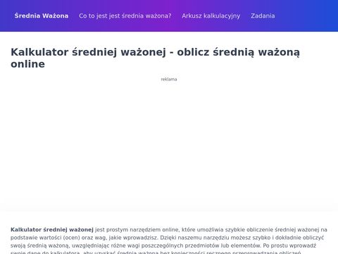 Sredniawazona.pl kalkulator średniej ważonej